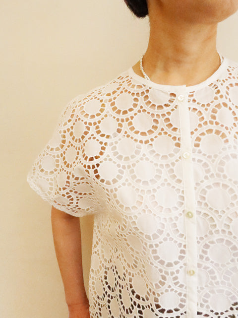 lace combi crew neck shirt