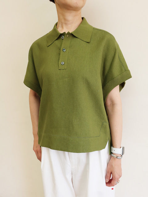 リブコンビフレンチリネン<br>ポロカラーブラウス