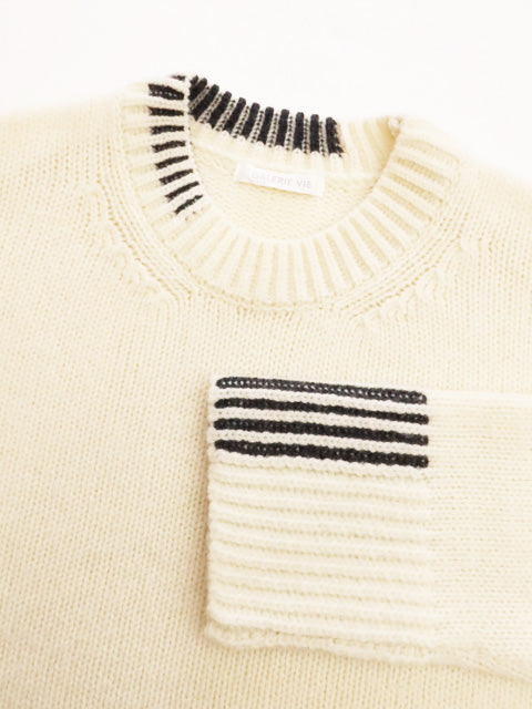 パーシャルストライプ<br>クルーネックプルオーバー